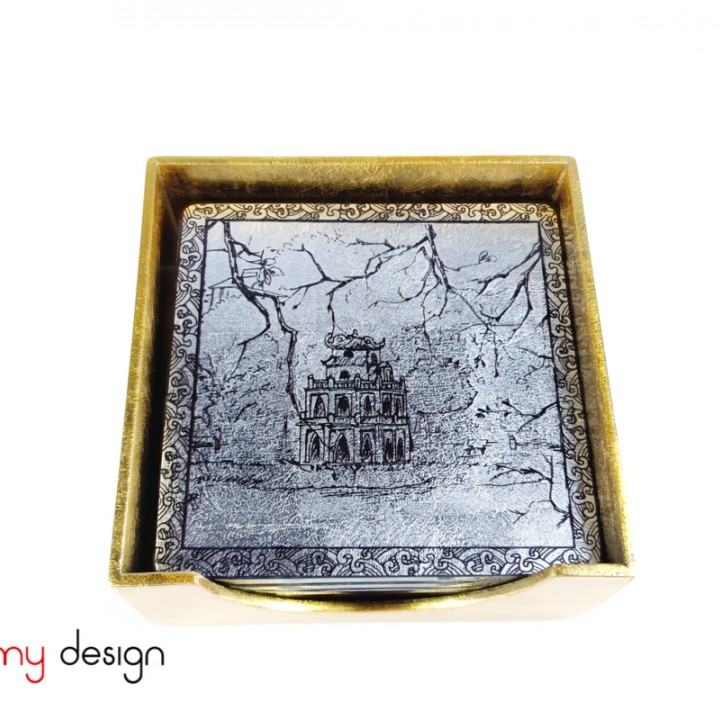 Set of 6 coasters with the sceneries of Hanoi's Old Quarter with box